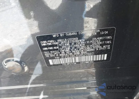 2025 Subaru Forester z USA, uszkodzony, nr VIN JF2SLDACXSH527887